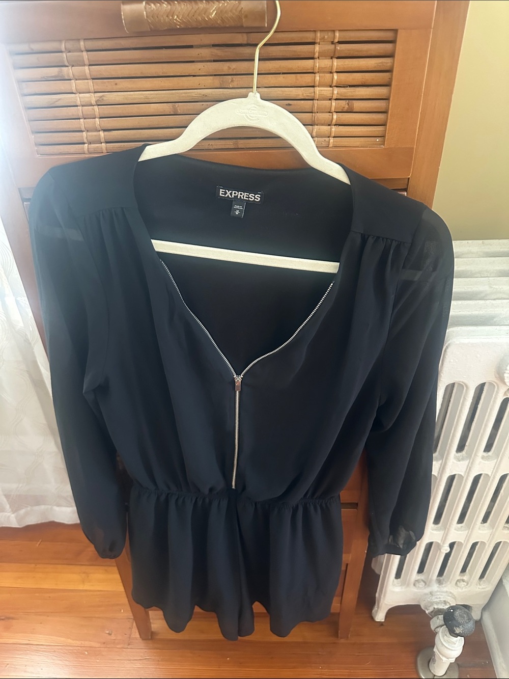 Express Black Zip-Front Long Sleeve Romper